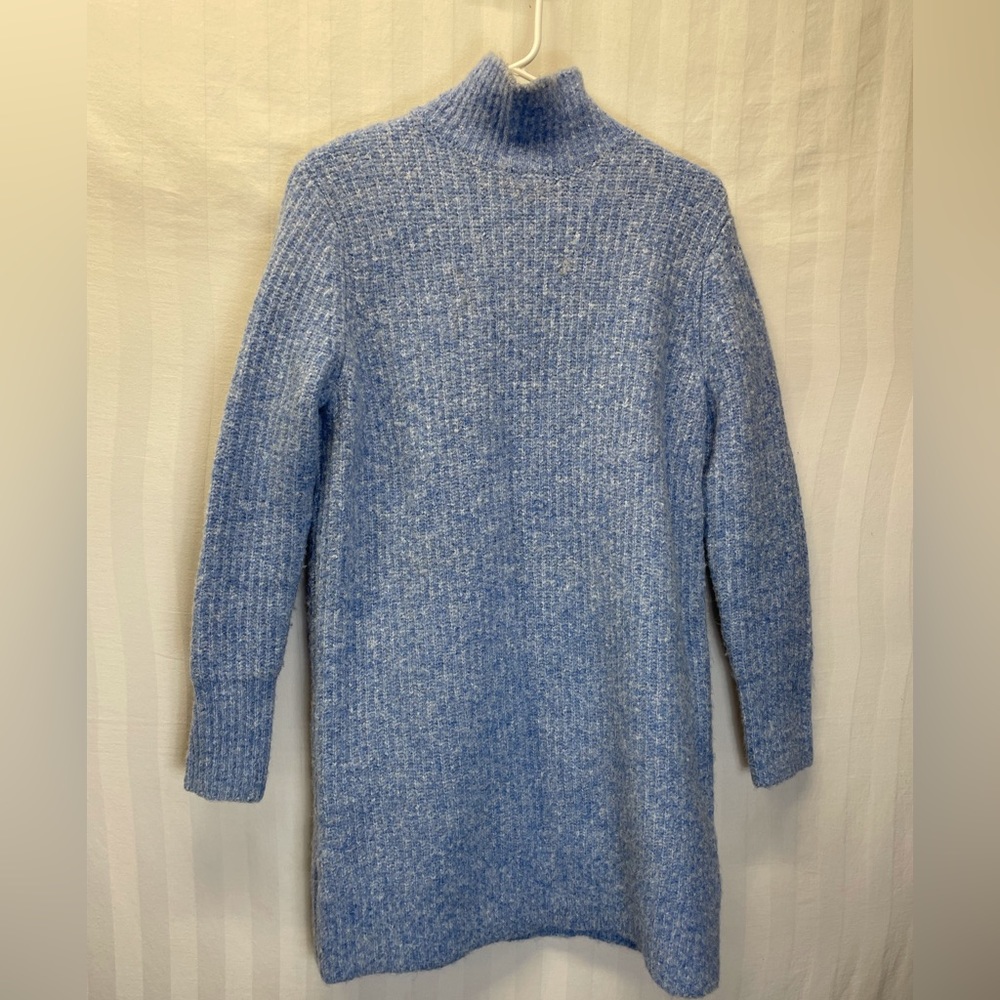 Zara Chunky Cable Knit Sweater Dress blue mock neck small
